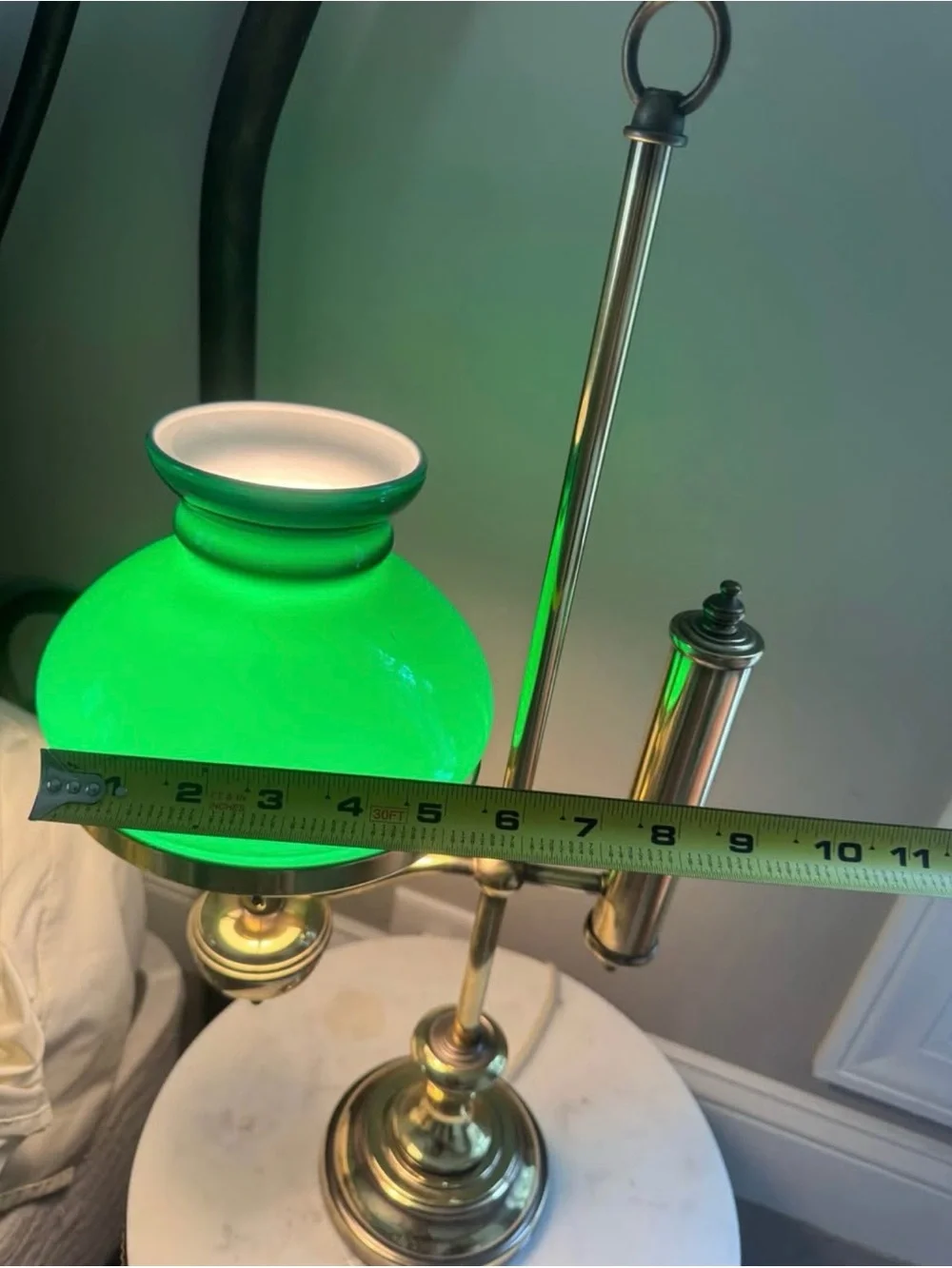 Vintage Brass Table Lamp with Green Glass Shade